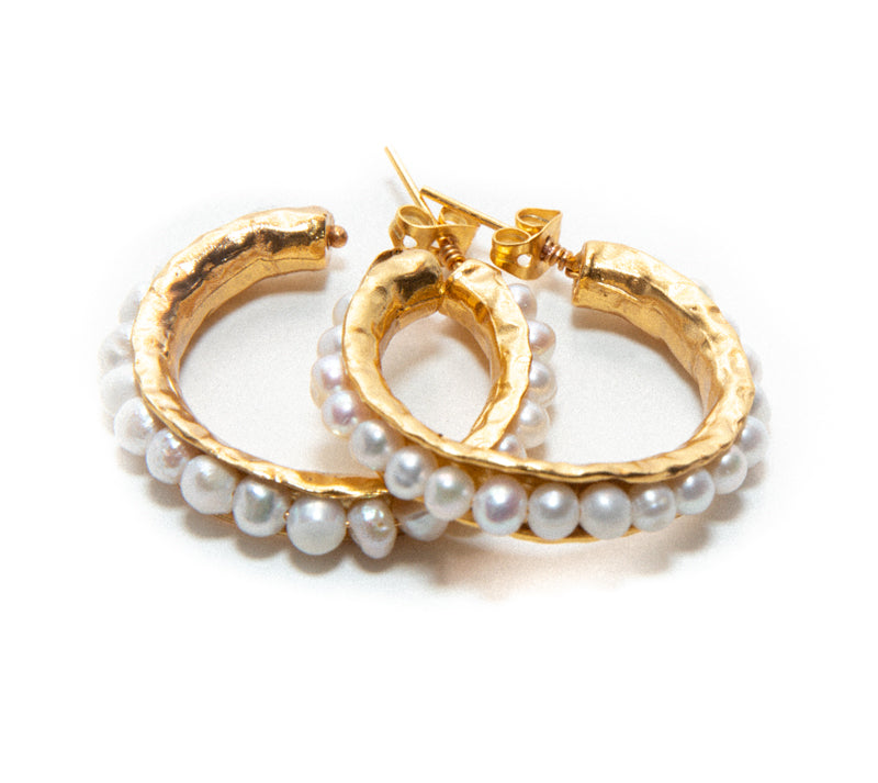 Handmade Beaded Gold and Pearl Earrings for Women at RM KANDY