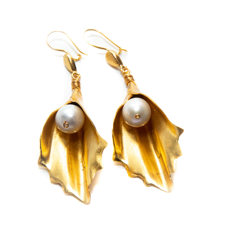 Womens Gold Pearl Drop Earrings RM Kandy