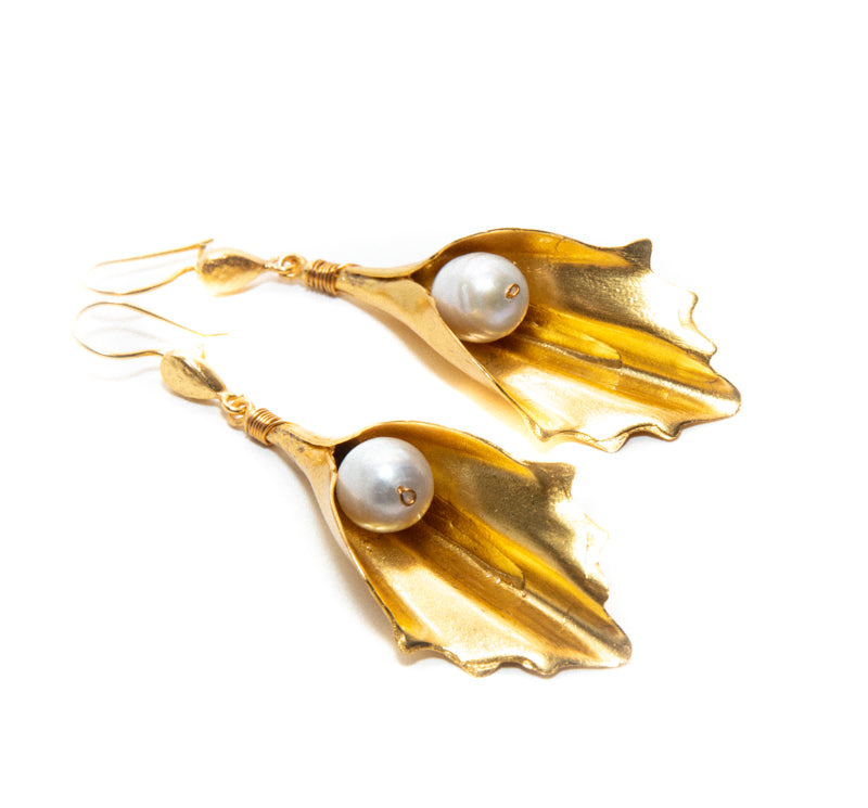 Gold Drop Earrings with Fresh Mother of Pearl set as tear drop