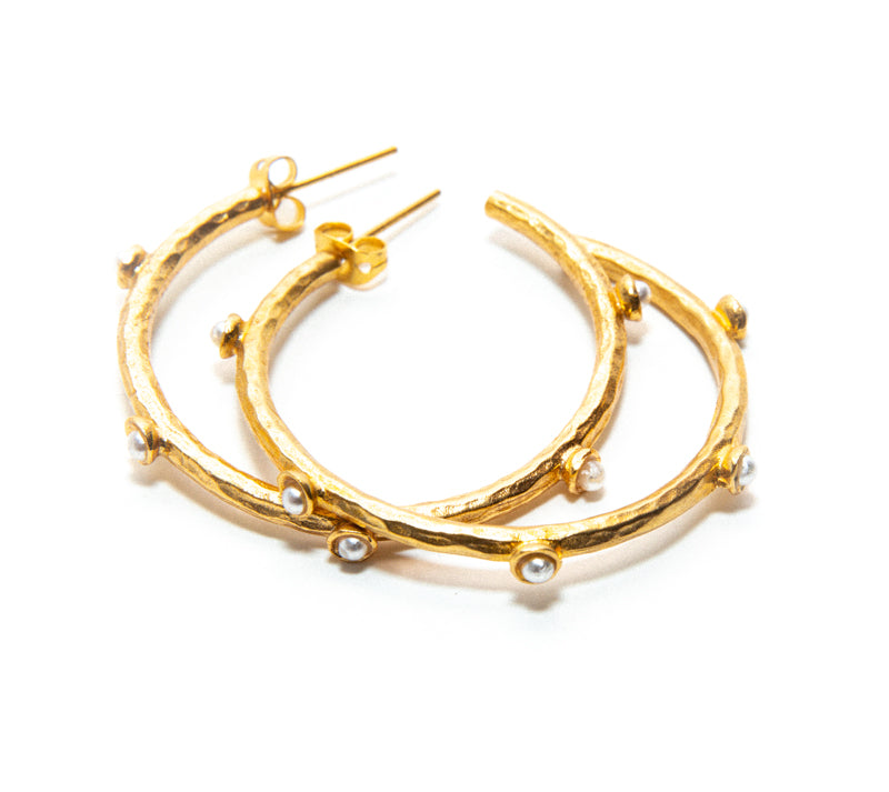 Large Gold Hoop Earrings with Small Pearl Beads RM Kandy