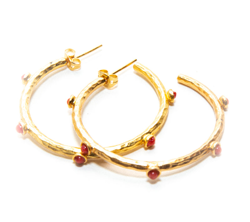 Large Gold Hoop Earrings with Ruby Gemstone Beads for Women at RM Kandy