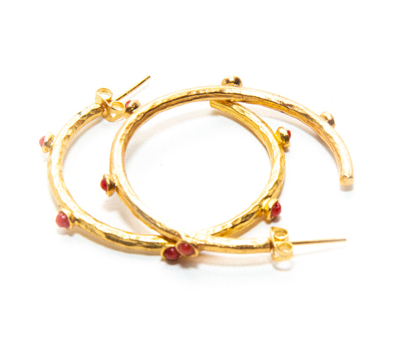 Gold Hoops with Ruby Beads Butterfly Clasp at RM Kandy