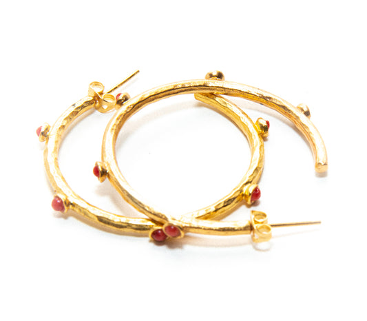 Gold Hoops with Ruby Beads Butterfly Clasp at RM Kandy