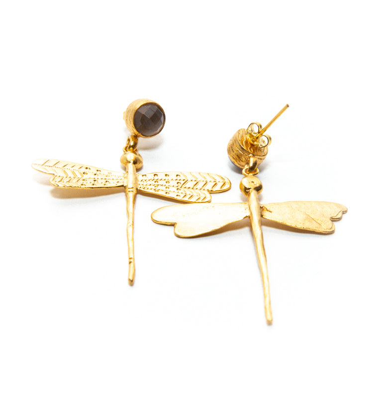Dragonfly Gold Earrings with moonstone semi-precious stone for women at RM Kandy