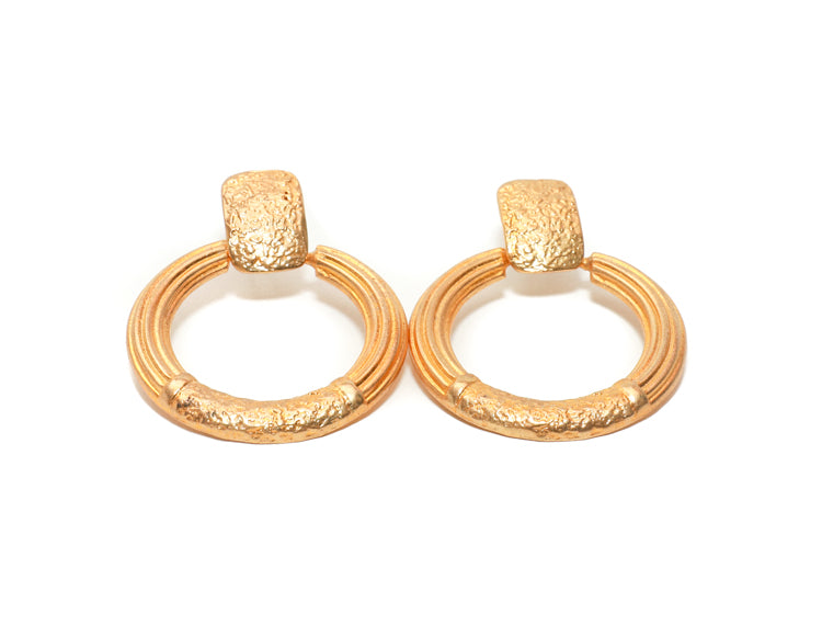 Gold textured Large Hoop Earrings for Women handmade at RM Kandy