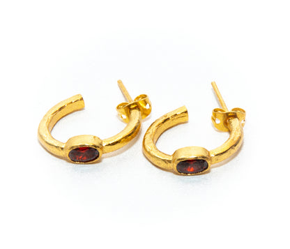 Gold small hoops with Garnet Semi precious Stone Charm Earrings RM Kandy