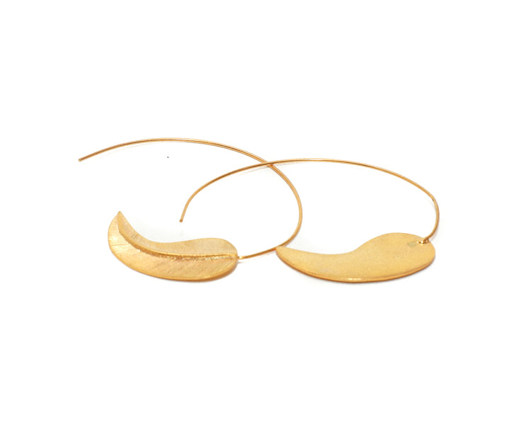 Large Pull Through Feather hoops for women in 24ct gold plated at RM KANDY