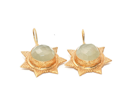 Women's Gold Sun Design Handmade Moonstone Earrings at RM Kandy