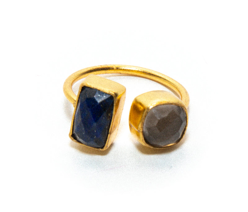 Womens Gold Lapis Moonstone Cocktail Ring handmade at RM Kandy