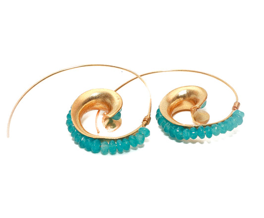 Handmade Ear Wire Hoop Earring Design with Turquoise beads for women at RM Kandy