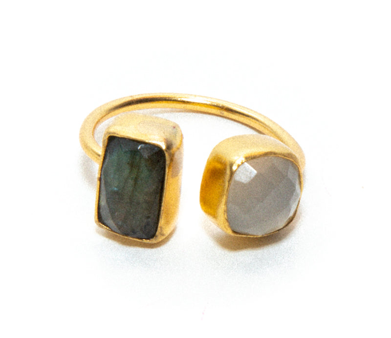 Gold Labradorite Moonstone Adjustable Cocktail Ring for Women 