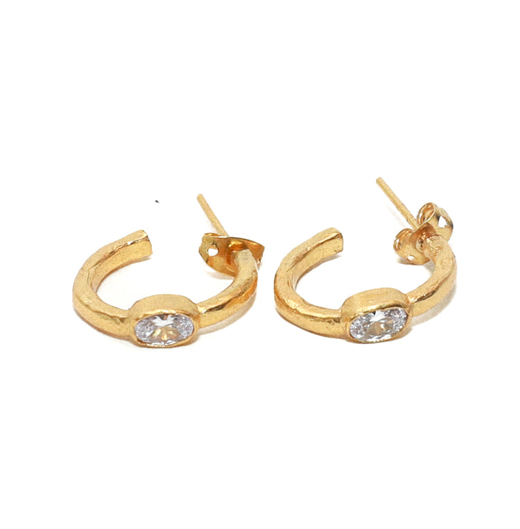 Small Gold Hoop Earrings with a Swarovski Crystal Charm in middle butterfly clasp at RM Kandy
