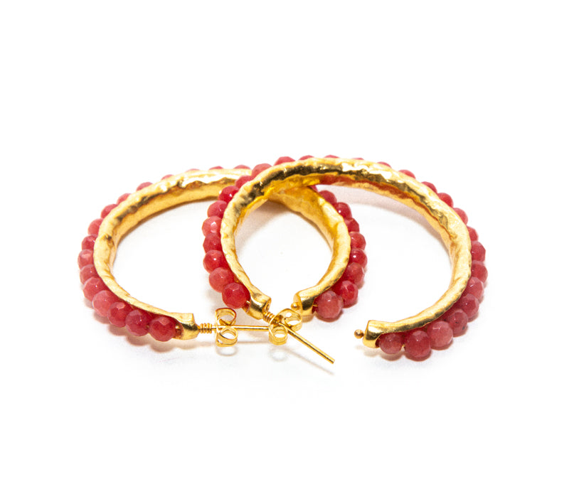 Red Jade Beaded Large Hoops For Women RM Kandy