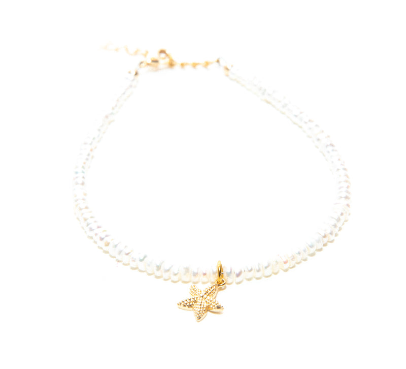 Pearl Beaded Anklets with gold plated Starfish Charm Adjustable Chain for ladies at RM Kandy