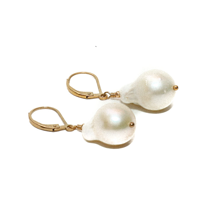 Fresh Mother of Pearl Drop Earrings Gold Lobster Clasp