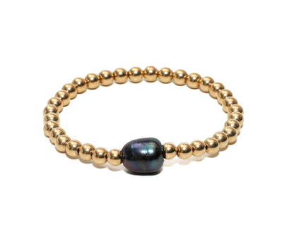 Handmade Gold Beaded Bracelet with Black Fresh Pearl  at RM Kandy