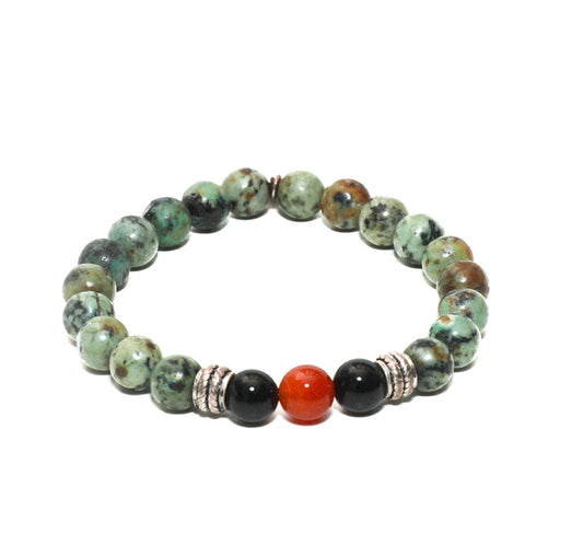 mens African turquoise silver beaded bracelet