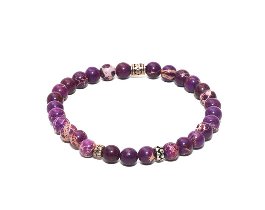 Mens purple jade beaded bracelet handmade silver charms at RM Kandy