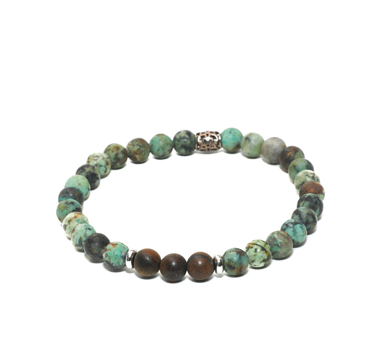 Men's African Turquoise Beaded Bracelet silver charms handmade at RM Kandy