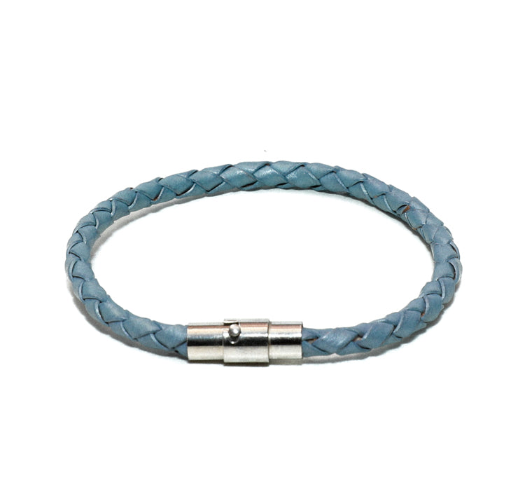 Mens Light Blue Braided Handmade Leather Bracelet 