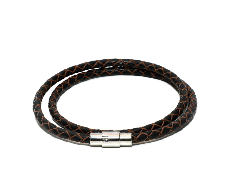 Mens Brown Braided Genuine Double Wrap Leather Bracelet Collection