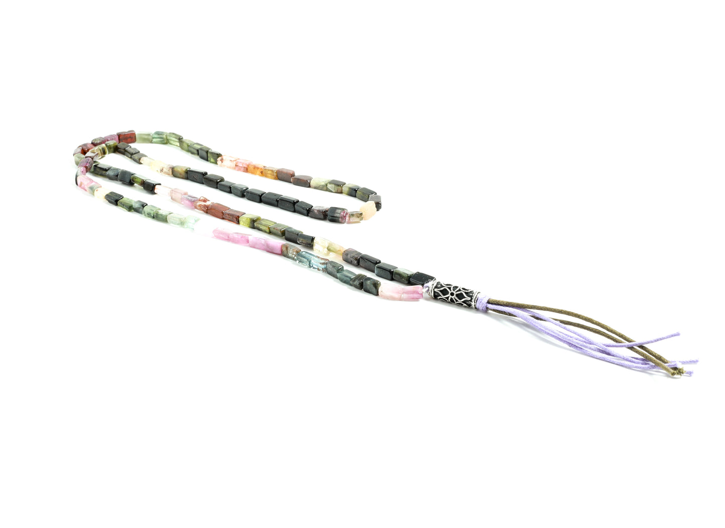 Tourmaline semi precious stone long necklace silk strand design at RM KANDY