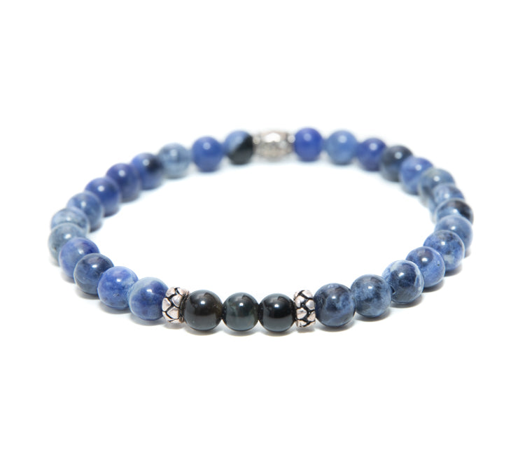 Mens Sodalite Stone Beaded Bracelet with Silver Charms handmade at RM Kandy