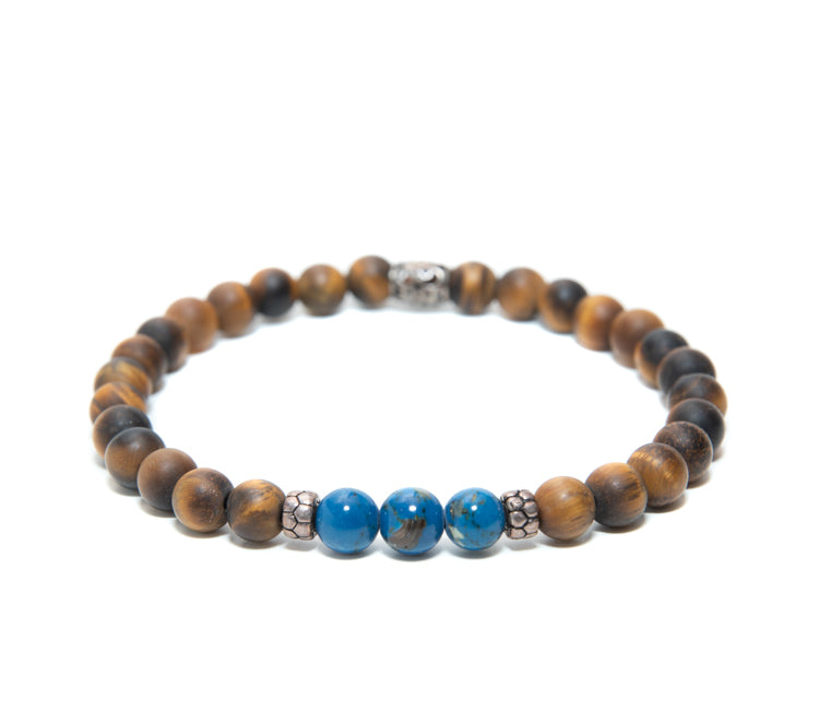 Mens Tiger Eye Stone Beaded Bracelet with custom Silver Charms at RM Kandy