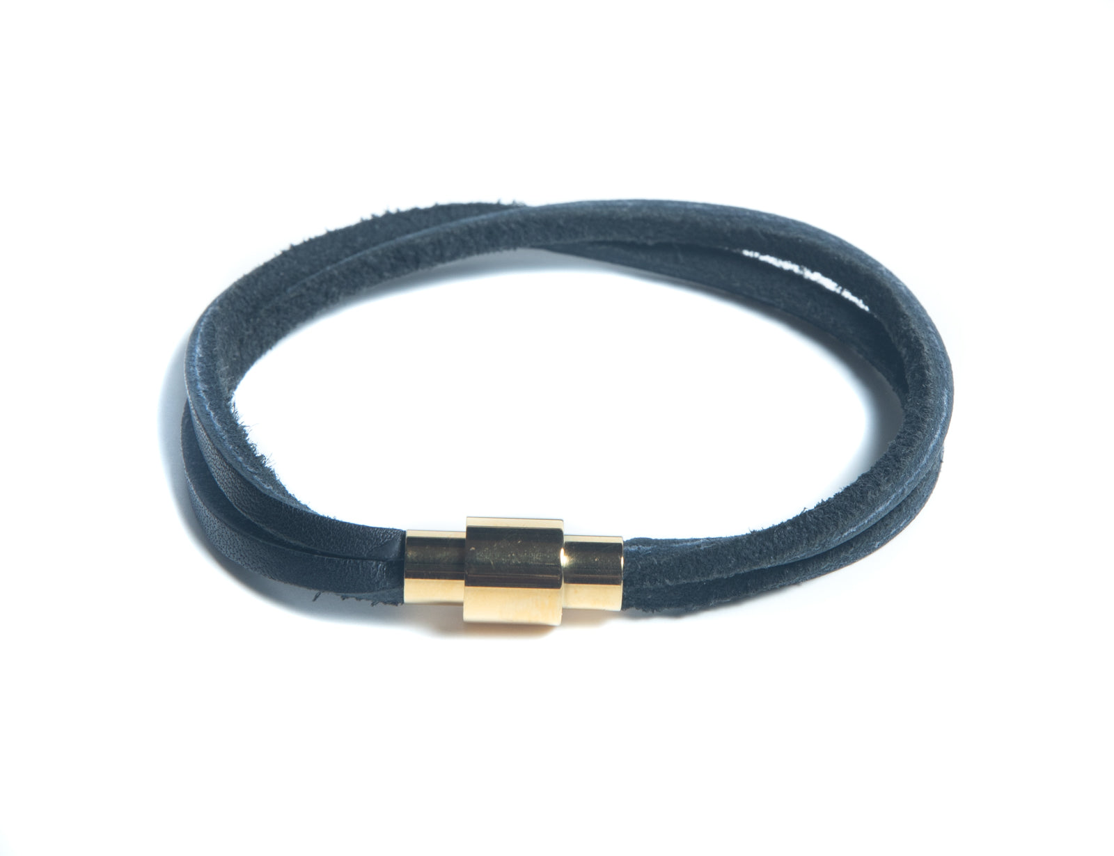 Men's Black Double-tour handmade Leather Bracelet with magnetic closure at RM Kandy
