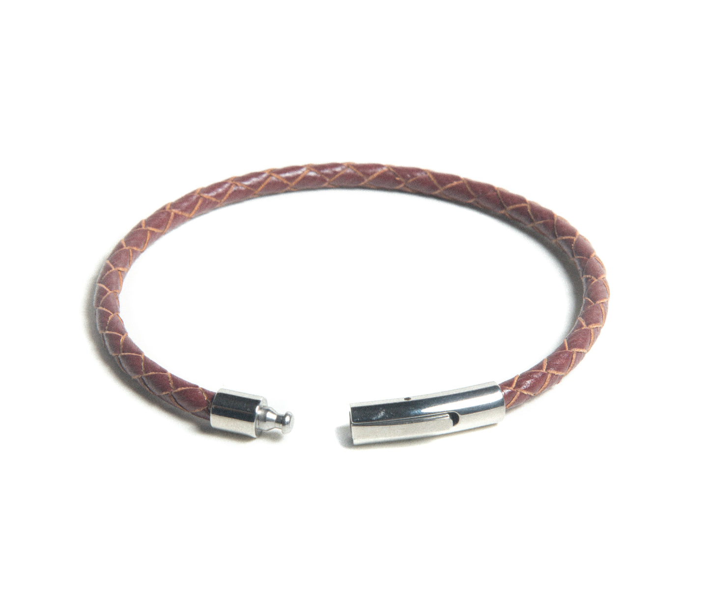 Mens Braided Handcrafted light Brown Leather Bracelet Stainless Steel Clasp Closure at RM Kandy
