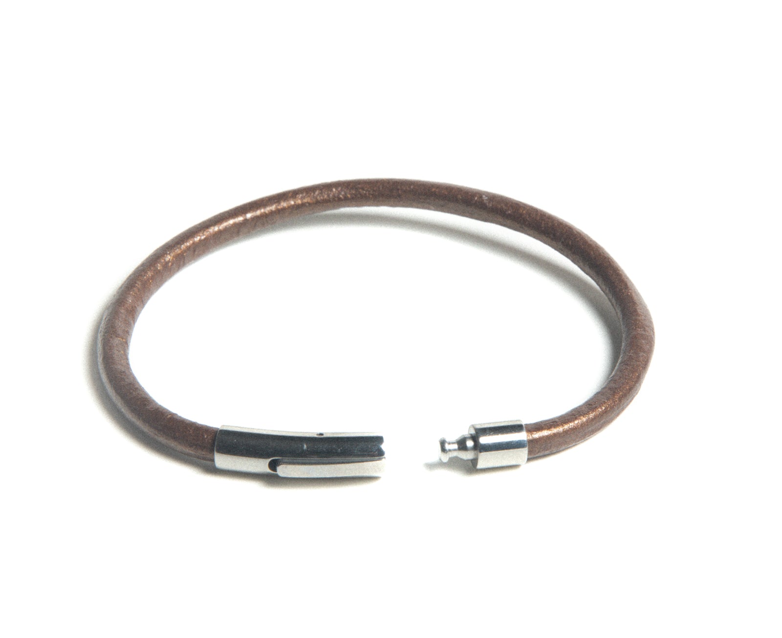 Mens Braided Handcrafted Copper Colour Leather Bracelet Stainless Steel Clasp Closure at RM Kandy
