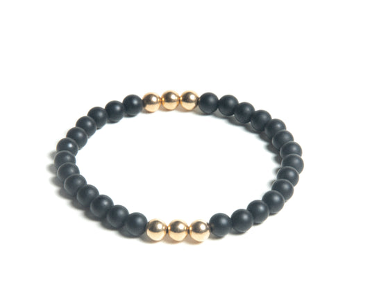 Gold and Black Onyx Beaded Bracelet for Men at RM KANDY