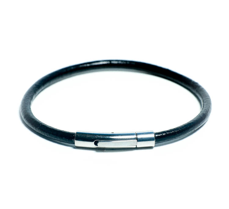Mens Premium Black Leather Bracelet with Stainless steel Closure at RM Kandy