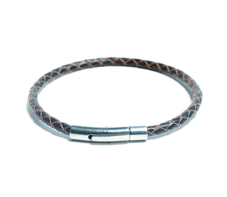 Mens braided Brown Genuine Leather Bracelet Stainless Steel Clasp for Men at RM Kandy