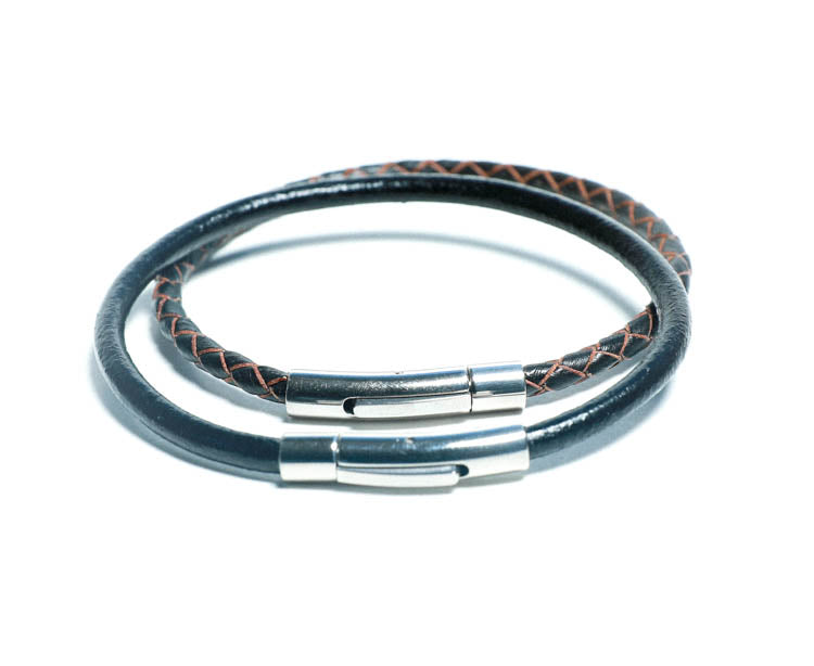 Mens Custom Black and Brown Leather Bracelets with clasp Closure at RM Kandy