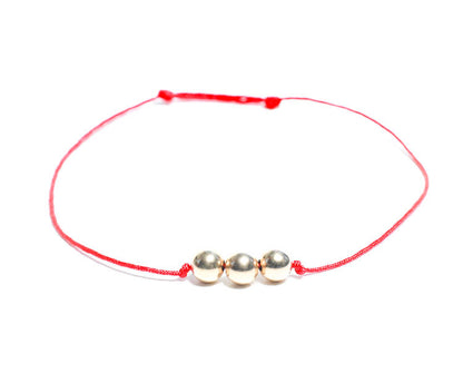 Red String Bracelet with 14k Gold Bead Charms Rm Kandy