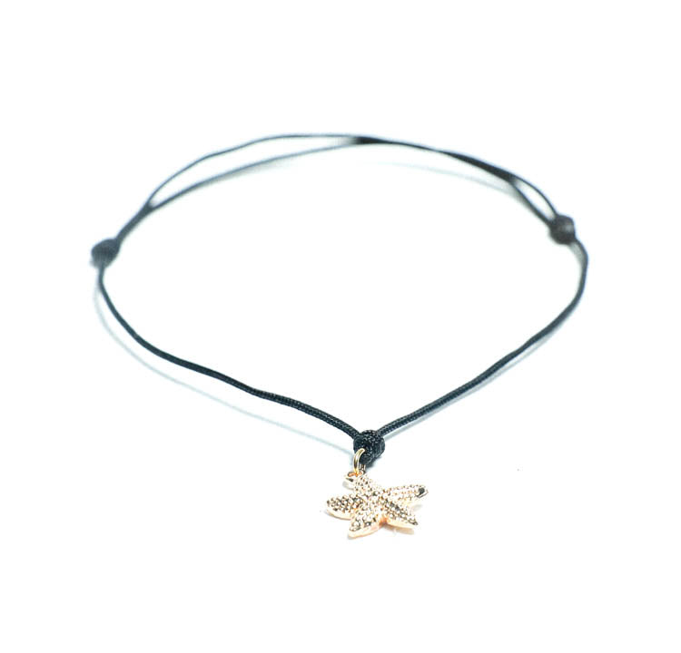 Black Cord Adjustable Bracelet with Gold Starfish Charm Handmade at RM Kandy