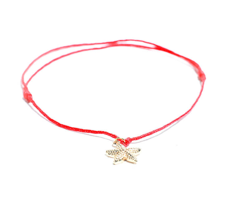 Womens Red Cord Bracelet with Gold Starfish Charm Adjustable at RM Kandy