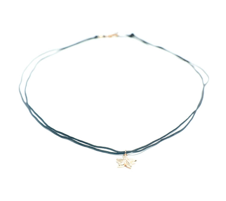 Womenès Black String Choker Necklace with Gold starfish Charm handmade at RM Kandy