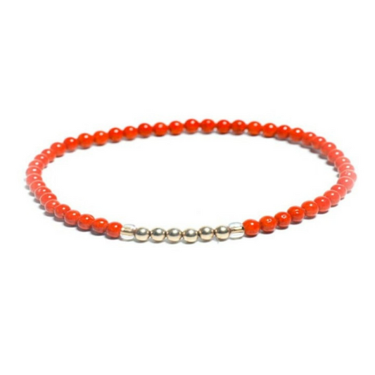 Womens Beaded Orange 4mm Anklet with Gold beads handmade at RM Kandy