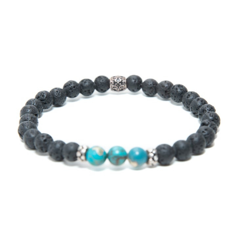 Men's Black Lava Beaded Bracelet with Turquoise and silver charms at RM Kandy