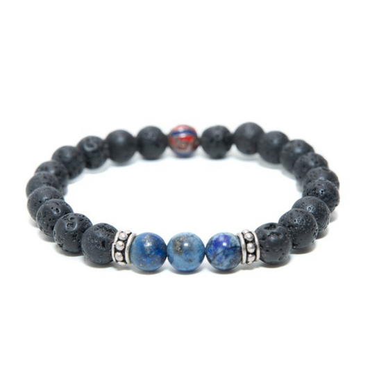 8mm Lava Beads lapis lazuli accent and unique silver charm RM Kandy
