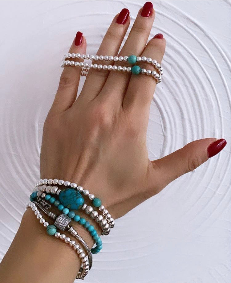 Silver 4mm Beaded Bracelet with Turquoise Charm for women at  RM Kandy