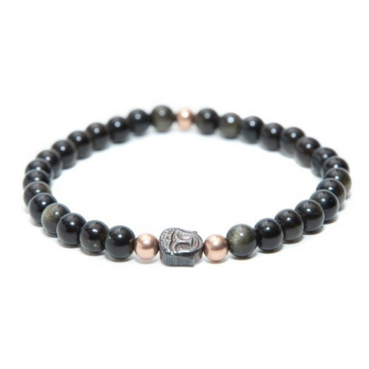 Men's Golden Obsidian 6mm Beaded Bracelet with Rose Gold and Charm Buddha at RM Kandy
