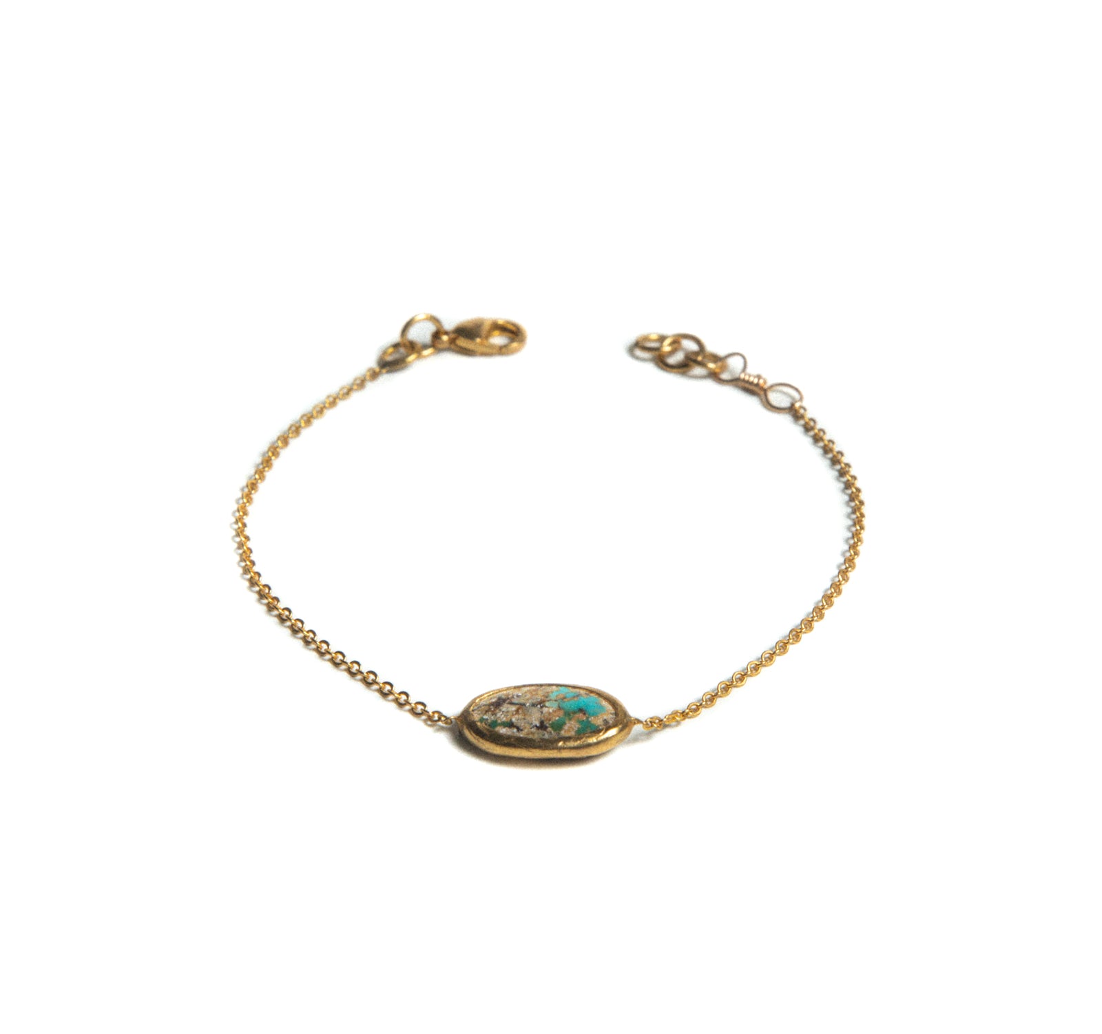 Women's Dainty Turquoise stone thin adjustable chain gold bracelet at RM kandy 