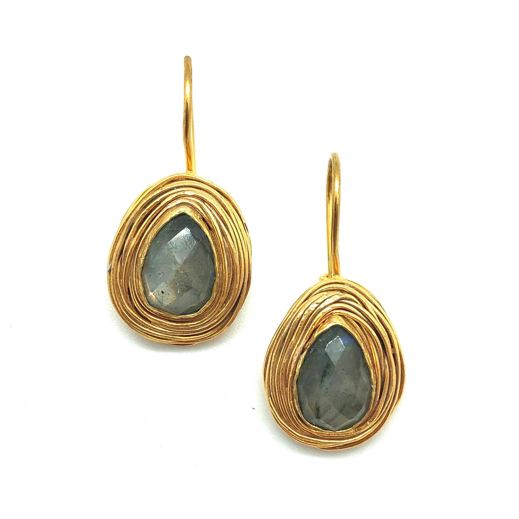 Gold Drop Earrings with Labradorite Gemstone for women at RM Kandy