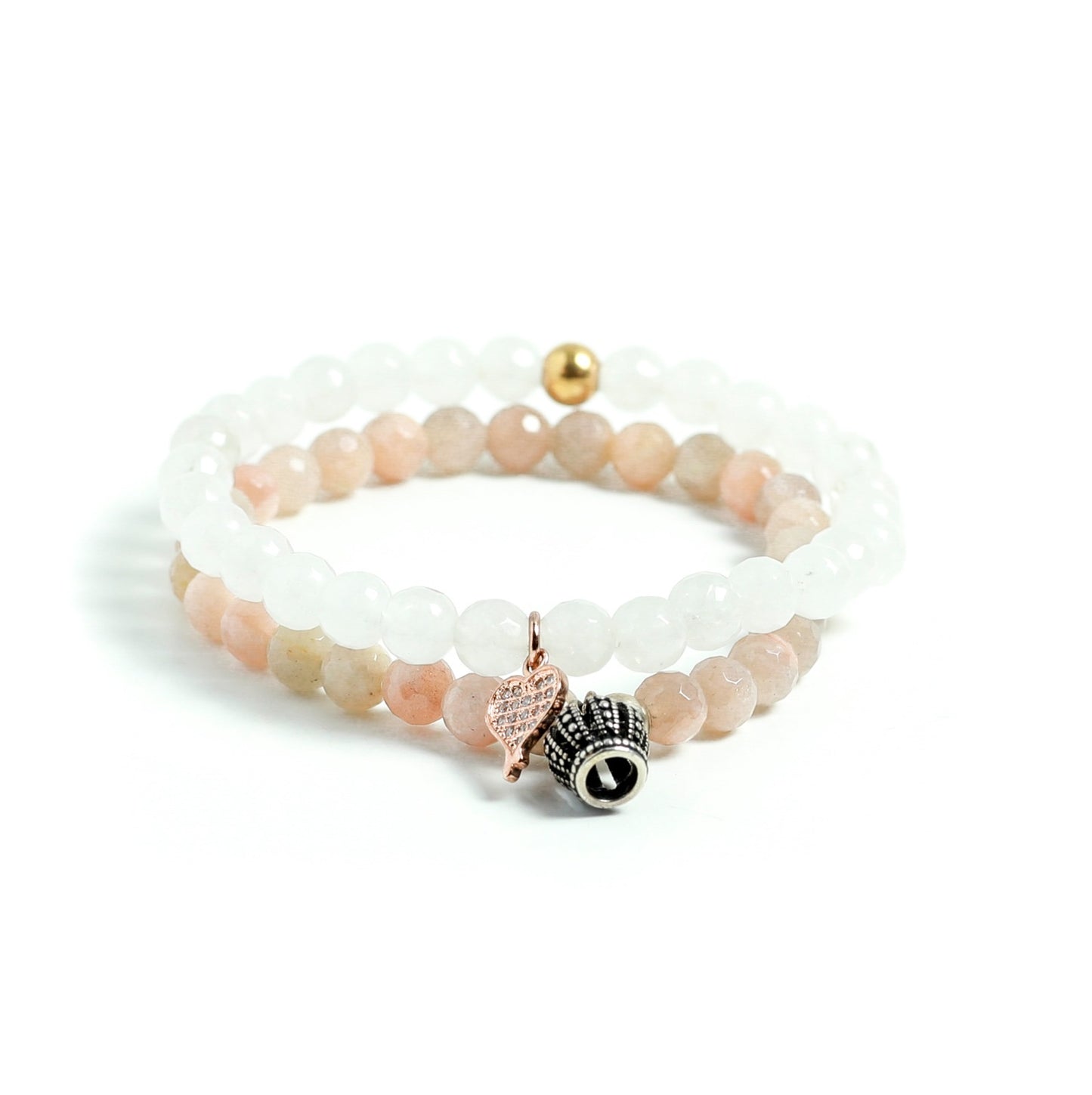 Womens Moonstone and Jade Beaded Bracelet Set with silver charms at RM KANDY