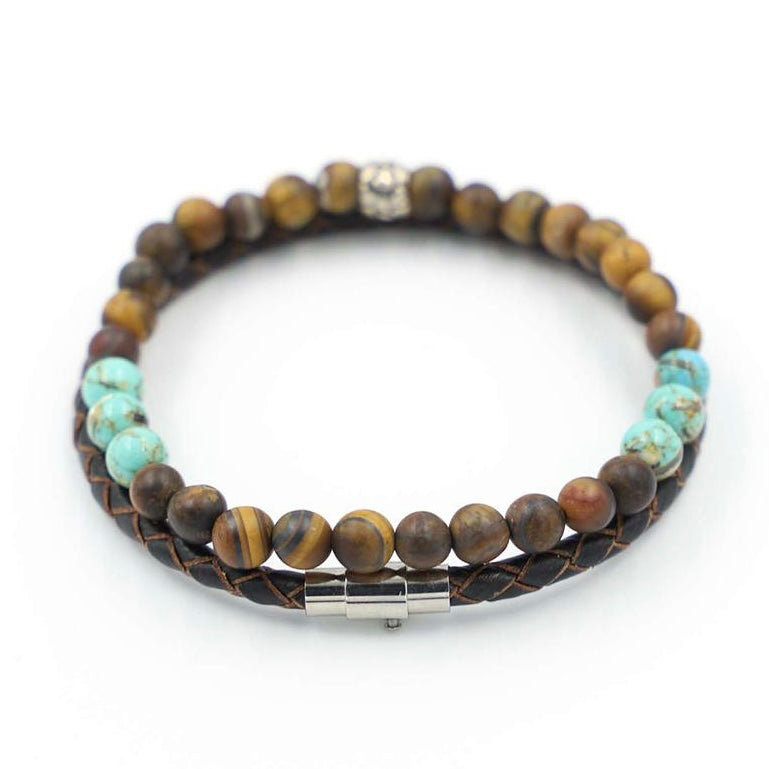 Mens Tiger Eye Beaded  and Leather Bracelet set at RM Kandy