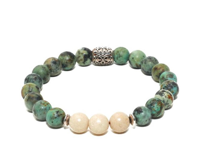 African Turquoise Beaded bracelet for men with Unique silver charms at RM Kandy