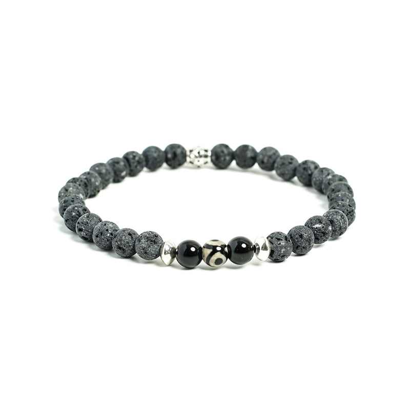 Mens Lava Beaded Bracelet with evil eye and silver charms at RM Kandy
